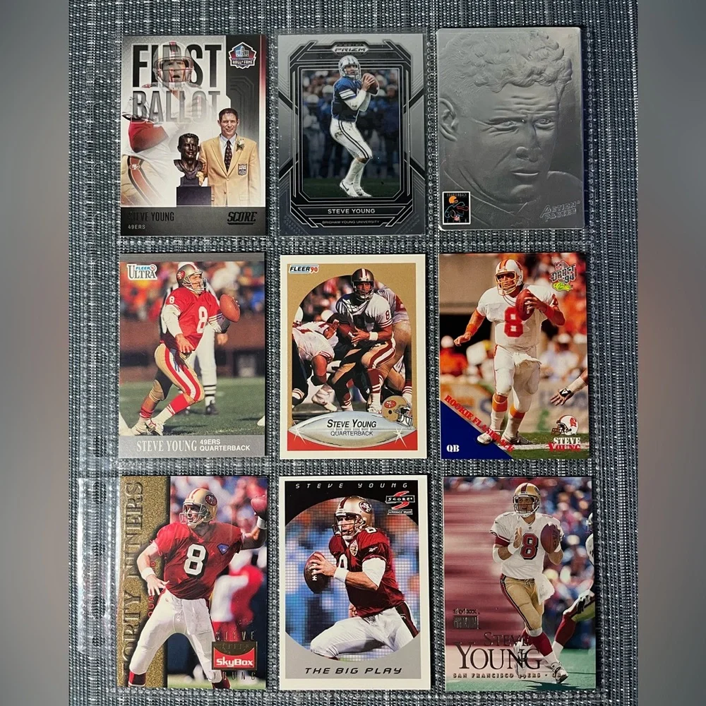 🏈 Steve Young NFL National Football League Sports Trading Cards, Qty 9, Lot #2